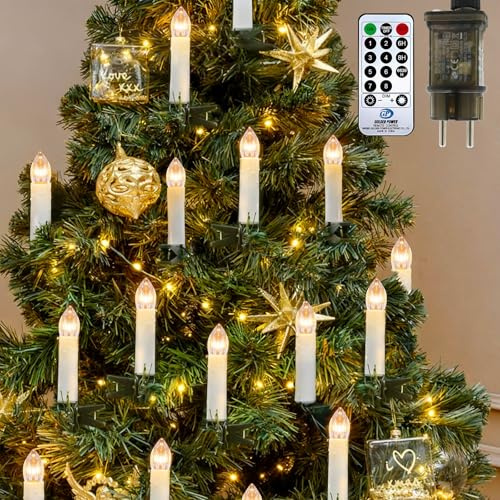 MUSUNIA Velas LED para árbol de Navidad con temporizador de control remoto, velas LED, árbol de Navidad blanco cálido, decoración navideña, luces de hadas impermeables para interiores y exteriores