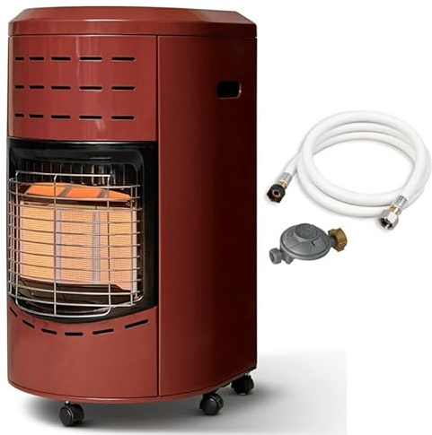 FAVEX - Poêle à gaz 4200W Calgary Rouge brique - Chauffage d'appoint au gaz infrarouge - 3 puissances de chauffe - Jusqu'à 40 m² - Intérieur - Prêt à l'emploi livré avec Tuyau et détendeur - Classe A