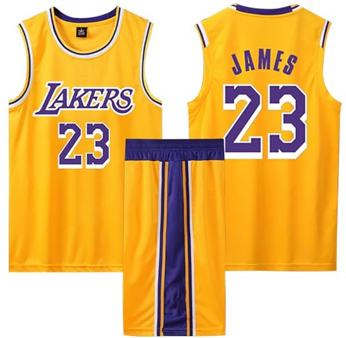 WEOPLKIN Completo da Basket Uomo/Ragazzo, Tuta da Basket Uomo/Bambino, Ideale per Partite, Allenamenti & Tempo Libero Giallo XS