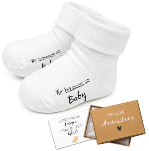 Amari® Babysocken Geschenkset – „Wir bekommen ein Baby“ – Schwangerschaft verkünden mit süßer Geschenkbox – Perfektes Baby Geschenk für werdende Großeltern