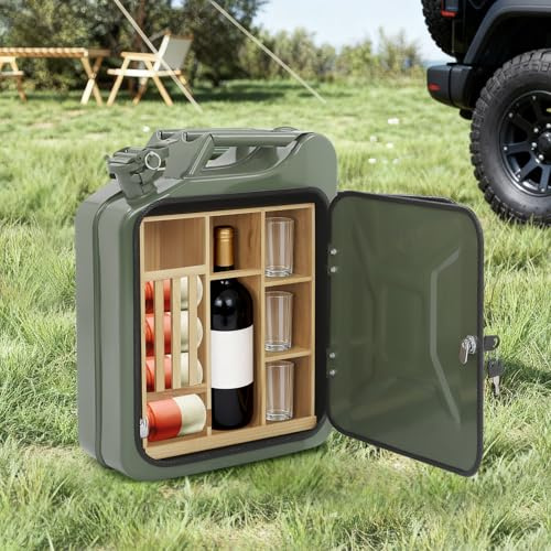 GIDRLL Kanister Bar aus Metall, abschließbare Minibar mit Holz Fächern, als Geschenk für Männer, Mobile Bars, 35 * 15,5 * 47 cm