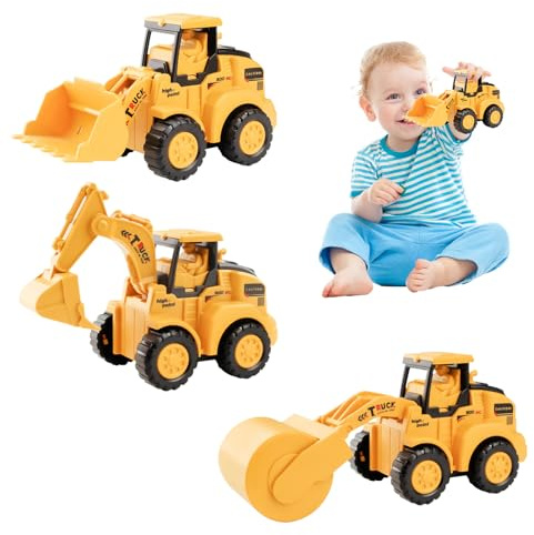 Hojalis 3er-Set Baustellenfahrzeuge Kinder, Baufahrzeuge Kinder, Baustellenfahrzeuge Sandkasten, Bulldozer- & Walzen, Bagger Kinder 3 Jahre, Für Den Außenbereich, (3PCS)