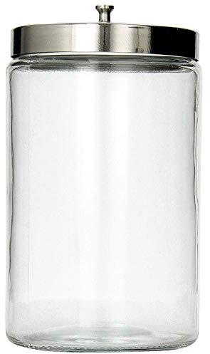 MABIS Decorative Storage Apothecary Clear Glass Jar for Kitchen, Bathroom or Laundry Organization, Medical Sundry Jar with Metal Lid, 4.1 x 3.9 x 7 inches