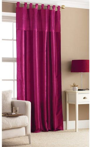 One Embroidered Taffeta Tab Top Curtain Panel - Fuschia Sequin Design 145x228cm
