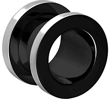 PIERCINGLINE Chirurgenstahl Tunnel | SCHWARZ + POLIERTER RAND | Piercing Ohr Tube | Größenauswahl