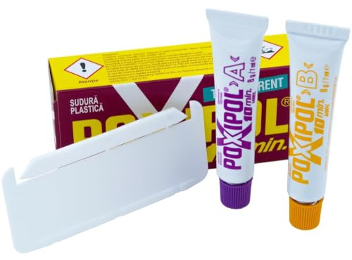 POXIPOL - Soldadura de plástico transparente (10 minutos, extremadamente potente, después de un curado completo, se puede lijar, perforar, roscar, mecanizar, limar o pintar, 16 g/14 ml)