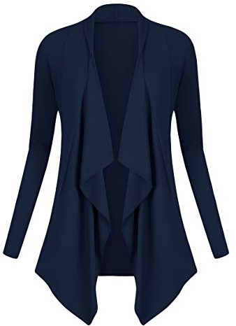 Urban GoCo Donna Cardigan Drappeggiato Aperto Davanti a Maniche Lunghe e Orlo Irregolare Giacca Top Blu Marino L