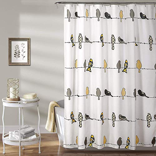 Lush Decor Rowley Duschvorhang mit Vögeln, Polyester, Gelb und Grau, 183 x 183 cm (B x L), 1 Stück