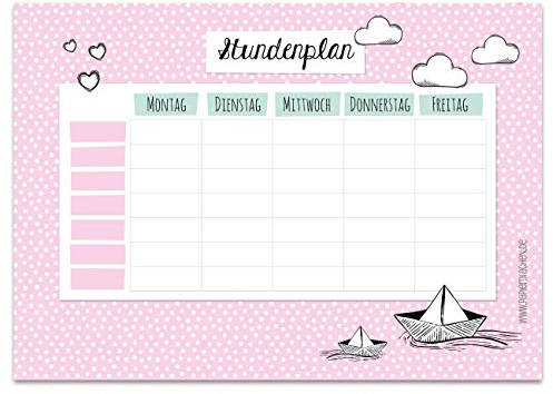 Papierdrachen Stundenplan DIN A4 Block - Motiv Pastell - beschreibbar und ideal als Geschenk für Schule oder Uni - Terminkalender und Wochenplan für Jugendliche und Erwachsene
