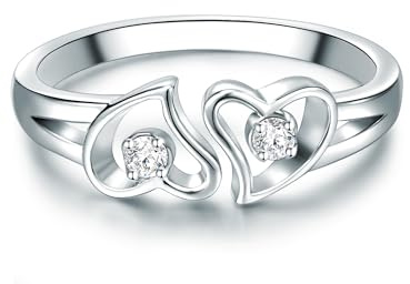 Trilani Damen Ring 925/- Sterling Silber | rhodiniert, Memoirering, Zirkonia, weiß, Brillantschliff, Herz