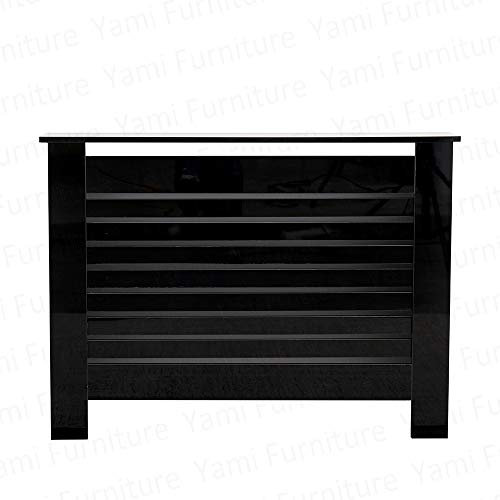 Yaermei Livingroom Kitchen Hallway Classy Highgloss Radiator Covers Decorative Cabinet 3 Colors 4 Sizes Horiz Slat UK Stock (M, Highgloss Black)
