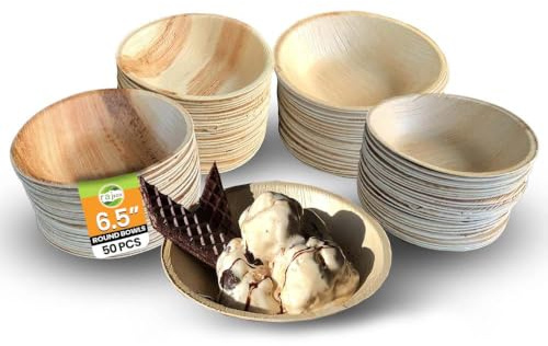 Raj Palm Leaf Round Bowls 6.5 (16.5cm) | 50 Pack | Compostable
