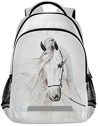 Zaino con cavallo bianco, per studenti, ragazzo, ragazza, scuola, viaggio, zaino da giorno, zaino, Colore 1, Taglia unica