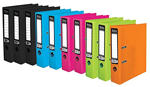 Pukka Pads 10 x Pukka A4 Glossy 2-Ring Lever Arch Files School Work Office 75mm Spine File Organiser, Black, Blue, Pink, Green, Orange