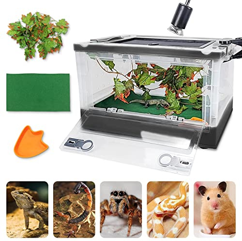 RunDuck Foldable Reptile Terrariums Kits with Plant, Feeding Bowl, Carpet, Easy to Carry, Easy to Move with Wheels, Heat-Resistant Material, Suitable for Lizard Tortoise Leopard Gecko (Black)