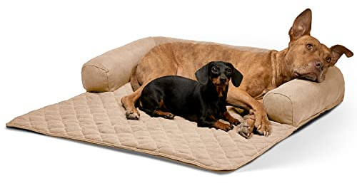 Lous Sofaschutz Hund – Hundedecke Sofa Hundebett Couch – Handgefertigte Hundematte mit Rand – Waschbar bis 90 Grad und besonders kuschlig – Größe: L ca. 90x90x13cm (Beige)
