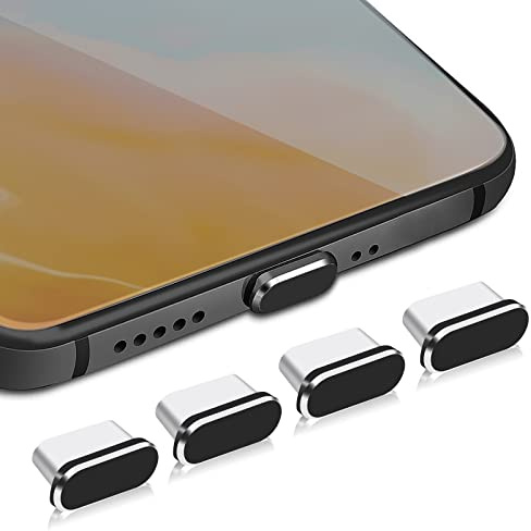 Sibba 4 Pieces Anti Dust Plugs, USB Type C Anti Dust Plugs, Type C Dust Cap Cover Port Plug for Most Smartphones and Micro USB Android Models (Black)