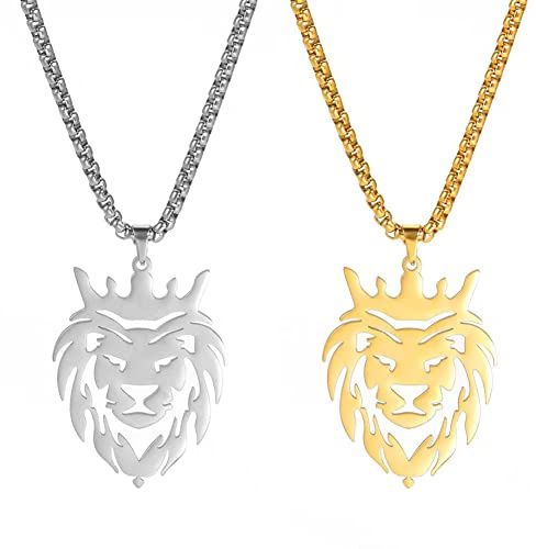 Collar con colgante de cabeza de león collar de cabeza de león de acero inoxidable para hombre, collar llamativo de león, hueco de animal, gargantilla, regalos de joyería para hombres y mujeres