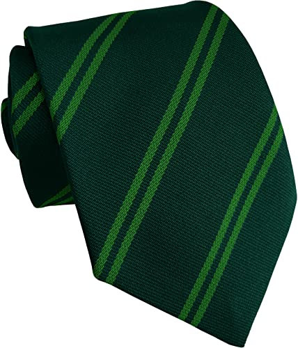 Corbatas de cuello a rayas dobles de estilo escolar para hombre, Botella y verde esmeralda, Taille unique