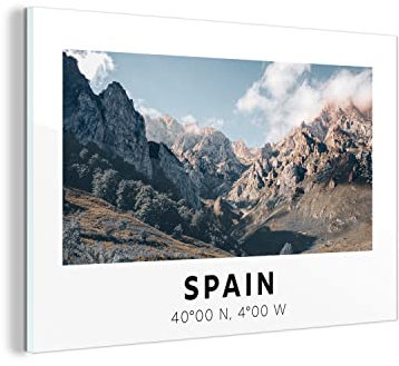 MuchoWow Glasbild Glasfoto Wandbild Bilder Deko 150x100 cm Spanien - Berge - Sommer