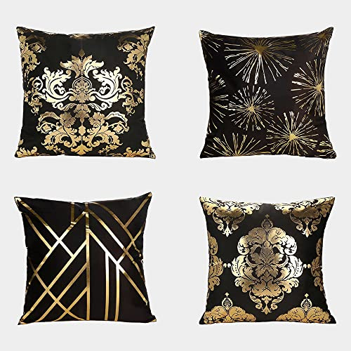 AKIS Home Kissenbezug 45x45cm 4er-Set in Schwarz Gold Farbe mit Barock Muster Kissenbezüge für Sofa Büro Wohnzimmer Wohndeko Kissenhülle…