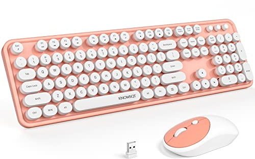KNOWSQT Wireless Keyboard and Mouse Combo - Orange-White Full-Sized 2.4 GHz 104 Keys Typewriter Keyboard, Flexible Round Keycap and Optical Mouse for Windows, Computer, PC, Laptop, Desktop, Mac