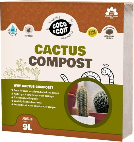 Coco & Coir Cactus Soil (9L) | Succulent Potting Mix | Peat-free Coir Cacti And Succulent Potting Mix | High Drainage Terrarium Soil With Nutrients