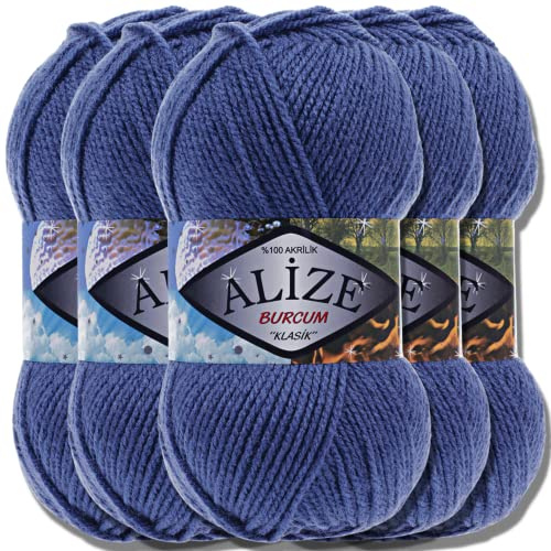 Hobby YARN 3x Etikettenlabel mit Alize Burcum Klasik Wolle Premium 5x100g als Set, Yarn, Garn, Strickgarn, Farbverlauf, Babywolle zum Häkeln, Stricken, Kleidung, Schals (Azurite - 353)