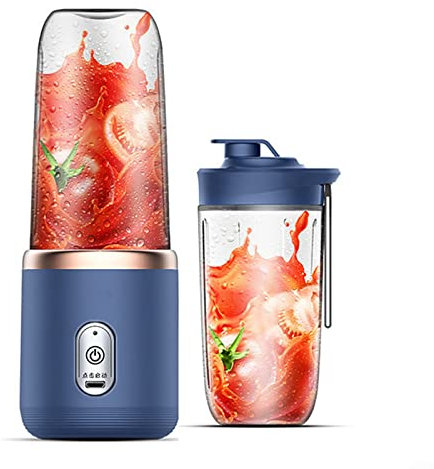 Tragbarer Mini-Mixer, frischer Saftmixer, USB-Mixer mit einem Saft-Smoothiebecher, 6 Klingen, 450 ml Mixer-Shakes für Reisen, Auto, Fitnessstudio (blau)