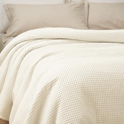 PHF 100% Cotton Waffle Blanket Lightweight Breathable, King Size, Cream