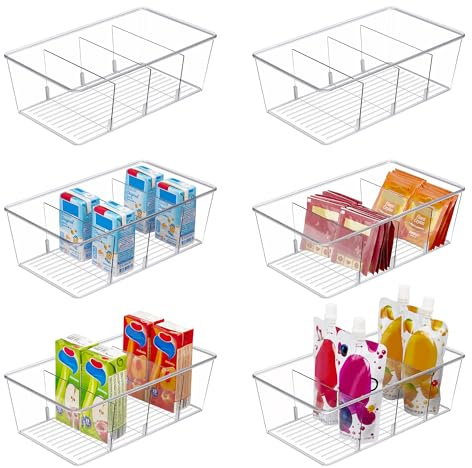 Vtopmart Aufbewahrungsbehälter für Lebensmittel, transparente Kunststoff-Aufbewahrungsbehälter für Speisekammer, Küche, Kühlschrank, Schrank-Organisation und Aufbewahrung, 4 Fächer für Pakete, Snacks,