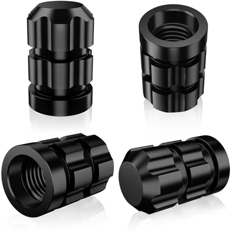 QUARKACE Tire Valve Stem Caps 4 Pack - Rustprood & Fade Resistant Metal Tire caps, Universal Fit for Cars/Trucks/Motorcycles/Bikes (Black)