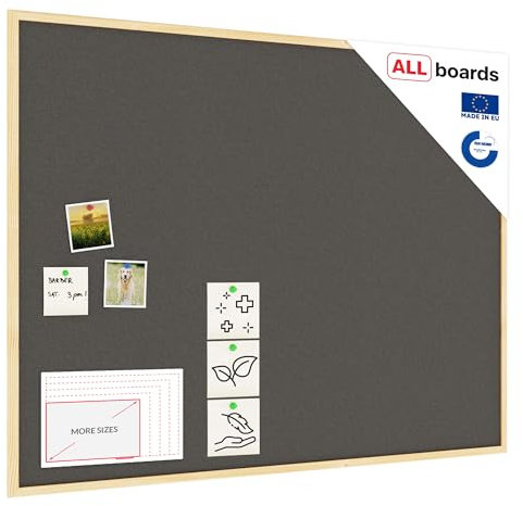 ALLboards Grau Pinnwand mit Holz Rahmen 120x90cm Korktafel Korkwand Pinnwand Kork