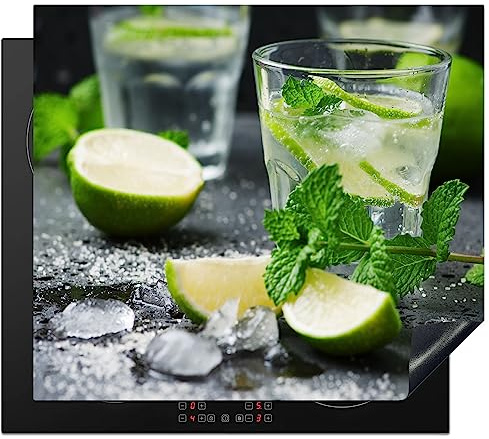 KitchenYeah© Herdabdeckplatte Einteilig Ceranfeld Abdeckplatte Küche Deko | 60x52 cm - Ceranfeldabdeckung Herdabdeckung Induktionsmatte Cocktail - Mojito - Grün - Minze