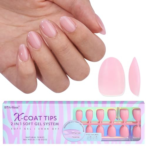 BTArtbox XCOATTIPS Pink Press On Nails, Extra Short Almond, 160ct