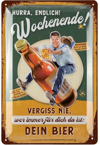 LANOLU Retro Blechschild Bier - lustige Schilder mit Sprüchen Bar Dekoration für Partykeller, Kneipen Bardeko für Stammtisch, Geschenkidee für Papa zum Vatertag, vintage Metallschild 20x30cm