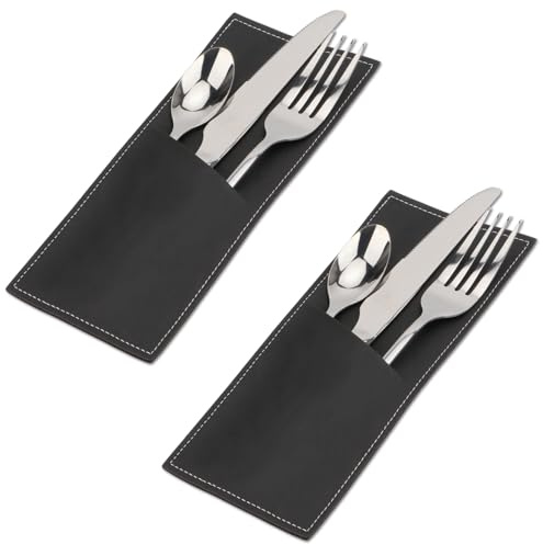 Brosay Funda de cuero para cubiertos, bolsas para cuchillos y tenedores, fundas para cubiertos, decoraciones de mesa para cenas, fiestas, bodas, 2 piezas (negro)