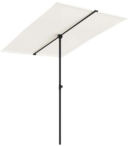 prissent Parasol de Patio avec Mât en Aluminium 200x150 cm Blanc Sable Tissu Parasol de Terrasse Pivoter à 360 Degrés Parasol d'extérieur Protection Optimale Contre Soleil Balcon Jardin