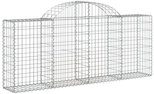 vidaXL Arched Gabion Baskets-Set of 5, Galvanised Iron Wall Cages, Outdoor Garden Decor, 200x30x80/100 cm, Silver