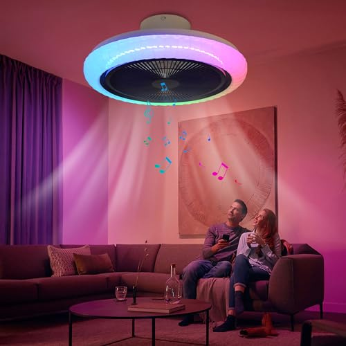 Luyaim RGB Alexa Ventilatore Da Soffitto Con Luce E Telecomando Camera Da Letto Plafoniera Ventilatore Soffitto E Cassa Bluetooth Ventilatore Soffitto Con Luce Wifi Moderno 50CM*20CM