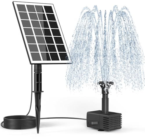 SZMP 3.5W Fontana Solare, Fontana da Giardino Esterno con 8 Ugelli & 3M Cavo Solare Fontana Pompa ad Acqua Solare per Bagno per Uccelli,Acquario,Stagno, Decorazione del Giardino