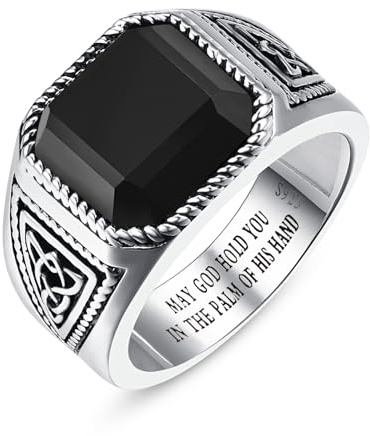 Bonlavie Celtic Knot Signet Ring for Men,Black Onyx Ring 925 Sterling Silver Mens Engagement Rings Thumb Ring Obsidian Ring Jewellery Valentines Day Gift Size P1/2