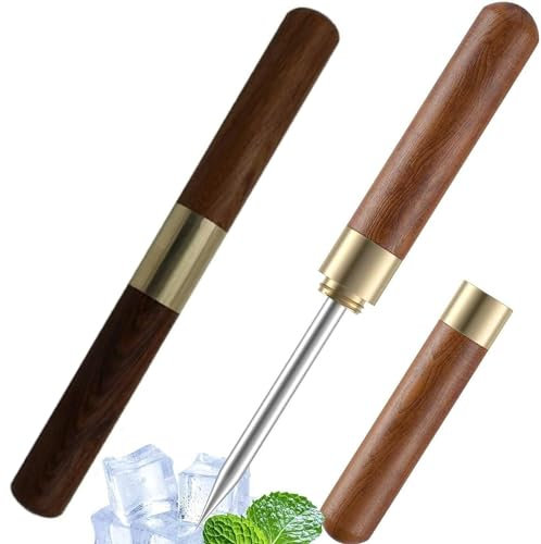 2 Pack 6.7 Inches Stainless Steel Ice Picks with Safety Cover Non-Slip Wooden Handle for Easy to Grip for Use in Kitchen Bars Bartender Picnics Camping& Restaurant