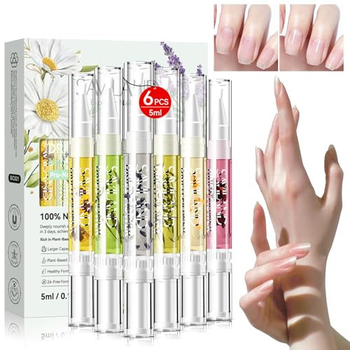 SAVILAND 6PCS Huile pour Ongles: 5ML Burelets d'Huile pour Ongles à Base de Fleurs Séchées Soin Ongles et Cuticules, Huile Cuticules Florales pour le Soin des Ongles Nourrit, Répare et Renforce