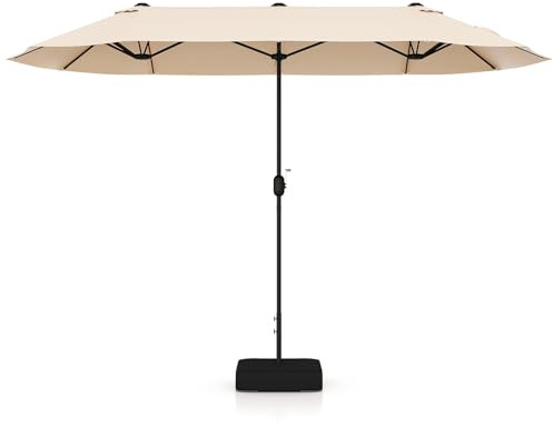 GYMAX Ombrellone Doppio da Giardino con Base, 4 x 2 m, con Manovella e Ventilazione, Ombrellone da Tavolo Extra Grande per Area Piscina, Terrazzo e Cortile