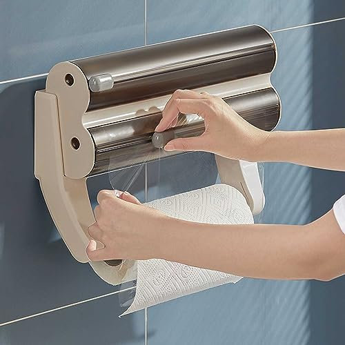 ITETONE 3 in 1 Wrap Dispenser with Cutter and Paper Towel Holder- Kitchen Storage and Organization for Wax, Aluminum Foil, and Parchment Paper