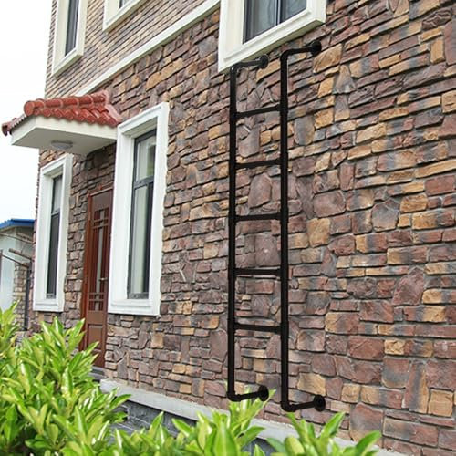 Basement Window Well Egress Ladder 3-8 Rung Emergency Fire Climbing Ladder, Black Wall Mounted Metal Step Ladder 49/51/55/59/65 High Loft Attic Rooftop Ladder,(290cm/114in)