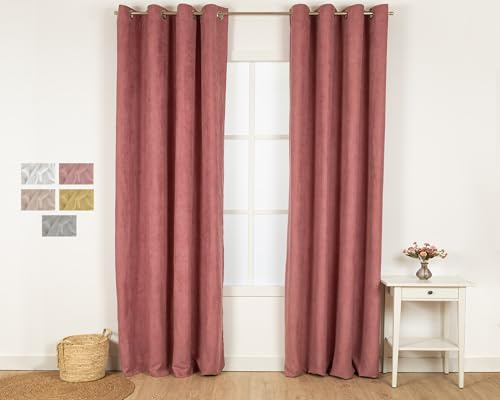 TRAMAS+ Cortina Opaca de Ante, 140x300cm, Térmica Aislante Con Ojales Para Salón, Dormitorio y Sala de Estar - Caldera