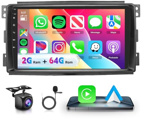 VECHTEL Autoradio 2G+64G Android 15 pour Mercedes Benz Smart Fortwo 2005-2010, 9 Pouces HD 2.5D Écran Tactile avec Carplay Android Auto sans Fil GPS Wi-FI USB Bluetooth FM RDS Radio Caméra de Recul