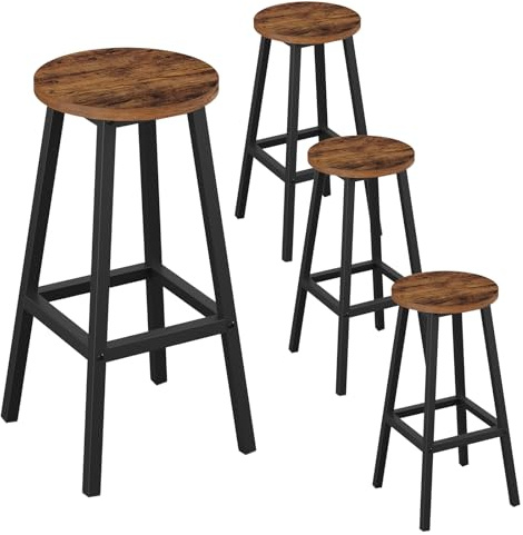 Klihome Barhocker 4er Set, Barstühle mit Metallgestell, Bar Hocker rund, Küchenstühle mit Fußstütze, Tresenhocker 150 kg belastbar, für Bar Kücheninsel Esszimmer, Vintagebraun, K0010BH-4